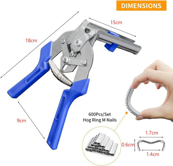 Hog Nail Ring Pliers Kit with 600pcs M Clips Fence Fastening