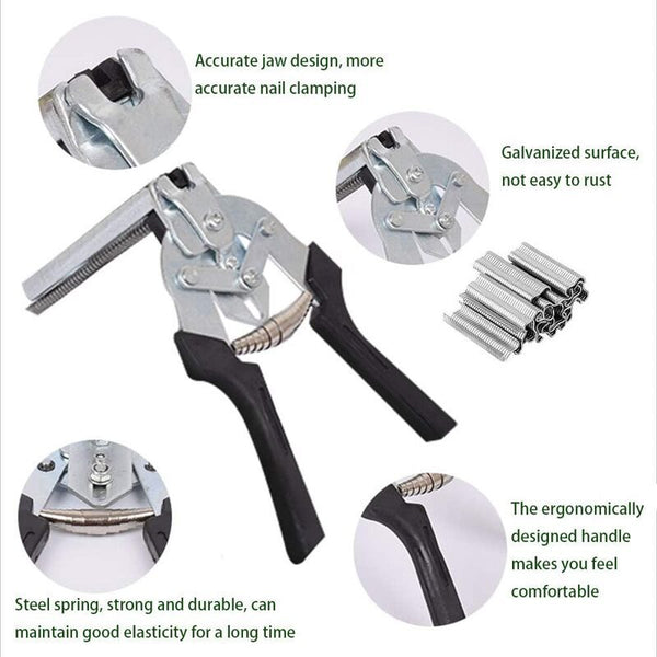 Hog Nail Ring Pliers Kit with 600pcs M Clips Fence Fastening