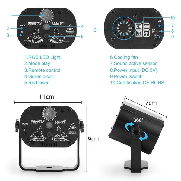 60 Patterns Projector LED RGB Stage Light DJ Disco KTV Home Party Lighting