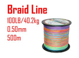 Rainbow 100lb 500m 4 Strand Braid PE Braided Fishing Line Spool Roll Colour