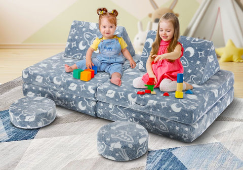 Kids Sofa Set 6Pcs Play Couch Lounge Chair Folding Toddler Cushion Cover