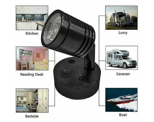 12V LED Interior Spot Reading Light Wall Lamp Switch For Caravan Camper 2Pcs