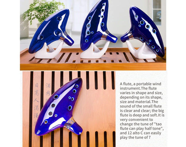 New 12 Hole Ocarina Ceramic Alto C Vessel Flute Wind Instrument