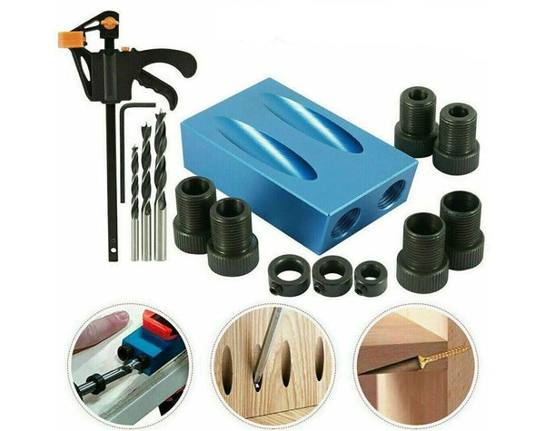 15Pcs Angle Hole Kit Pocket hole Jig Guide Dowel Drill Oblique Drilling