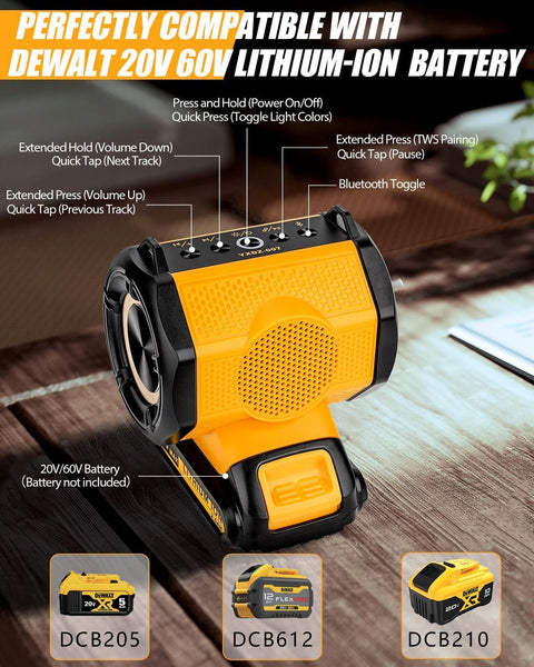 Cordless Bluetooth Speaker fits Dewalt Battery