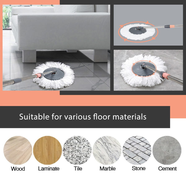 Spin Mop Dual Bucket Set Magic Floor Cleaner 4 Mop Heads