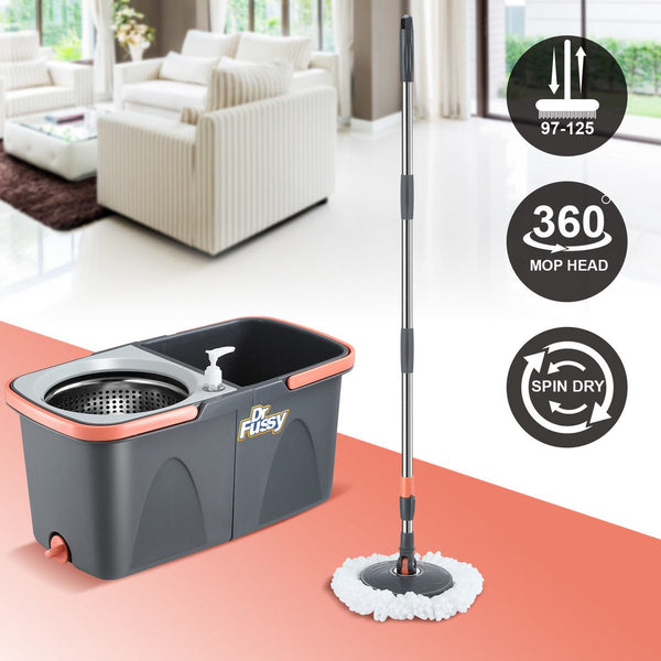 Spin Mop Dual Bucket Set Magic Floor Cleaner 4 Mop Heads
