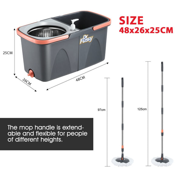 Spin Mop Dual Bucket Set Magic Floor Cleaner 4 Mop Heads