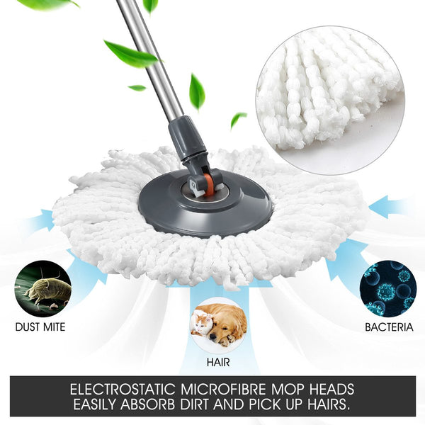 Spin Mop Dual Bucket Set Magic Floor Cleaner 4 Mop Heads