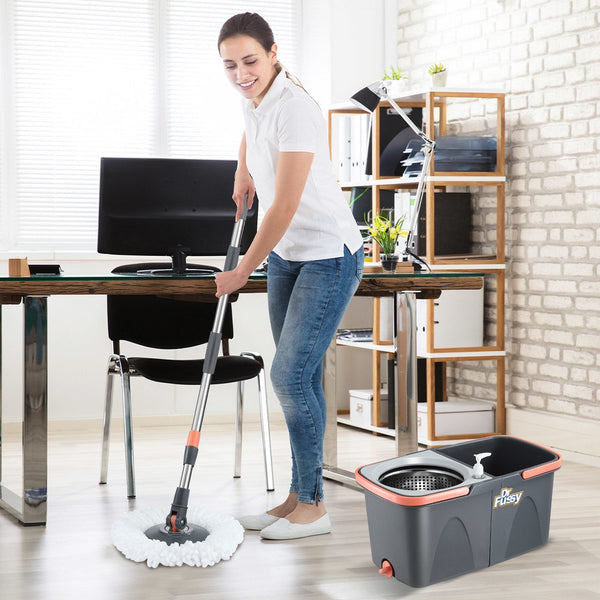 Spin Mop Dual Bucket Set Magic Floor Cleaner 4 Mop Heads