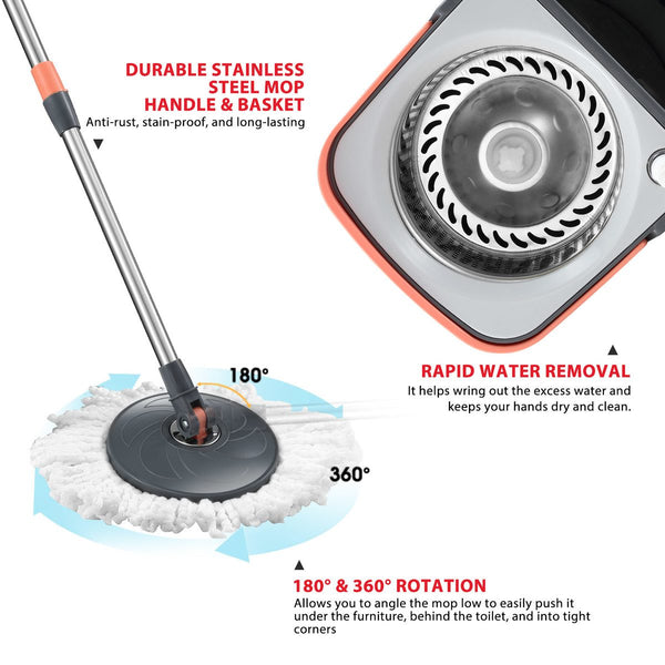 Spin Mop Dual Bucket Set Magic Floor Cleaner 4 Mop Heads