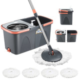 Spin Mop Dual Bucket Set Magic Floor Cleaner 4 Mop Heads