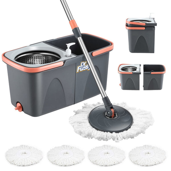 Spin Mop Dual Bucket Set Magic Floor Cleaner 4 Mop Heads