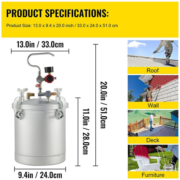 10 Lt Pressure Pot Set Spray Gun Tank Hose