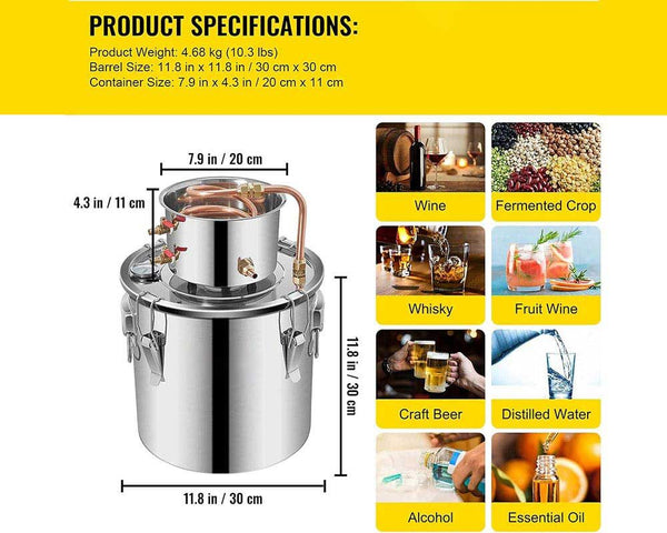 5Gal Alcohol Distiller 19L Moonshine Still Water Wine Spirits Brew Home