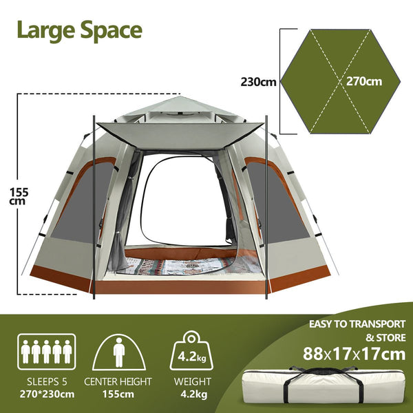 5 Man Camping Tent Instant Auto Pop Up Beach Shelter Sun Shade Picnic Hiking