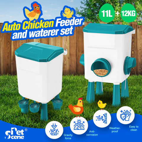 Chicken Coop Bird Food Feeder Waterer Dispenser Set