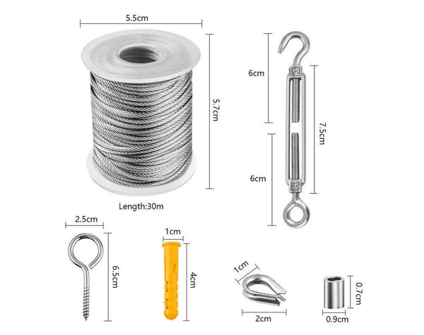 30M Stainless Steel Wire Rope Cable Kit