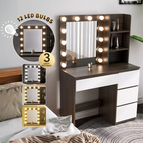 Dressing Table Makeup Desk Dresser with 12 LED Lighted Mirror