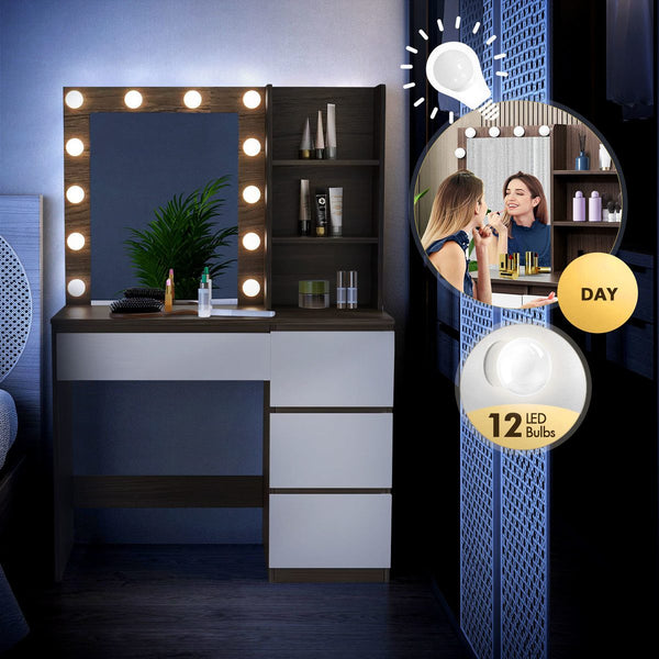 Dressing Table Makeup Desk Dresser with 12 LED Lighted Mirror