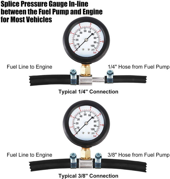 Universal Fuel Injection Gauge Pressure Tester Test Kit Car System Pump Tool Set