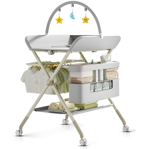 Baby Changing Table, Portable Folding Changing Table with Wheels