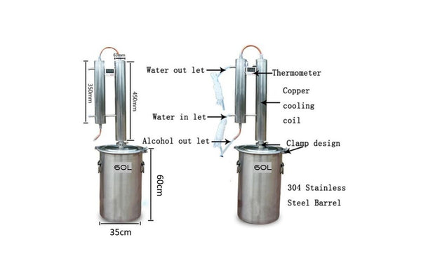 60L Pot Distill Stainless Steel Distillation Equipment Distiller Moonshine