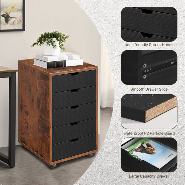 5 Drawer File Cabinet Mobile Filing Document Organiser Chest Cupboard Brown