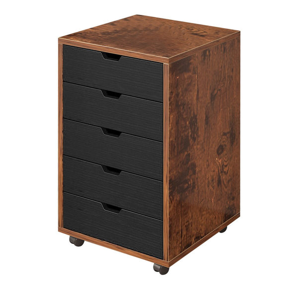 5 Drawer File Cabinet Mobile Filing Document Organiser Chest Cupboard Brown
