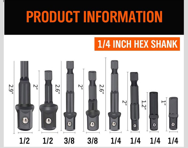 12Pc Drill Socket Adapter Set Impact Nut Driver Hex Extension Bit 1/4" 3/8" 1/2"