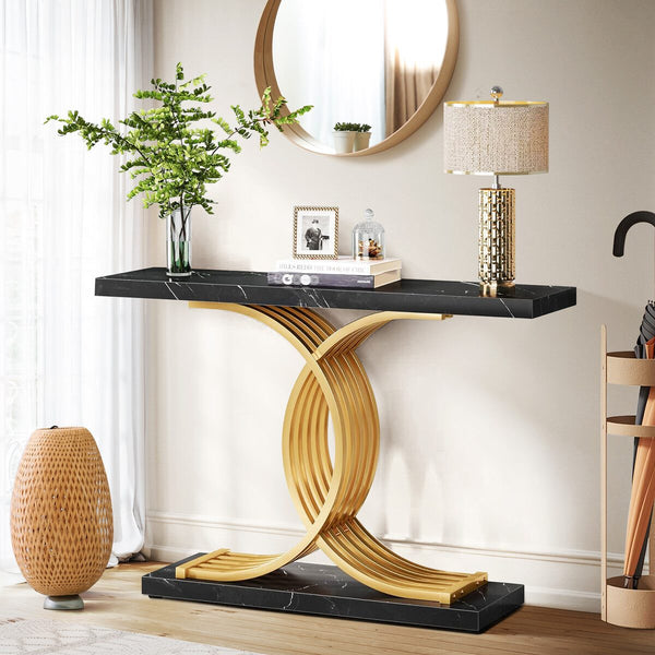 Console Coffee Table Hallway Side Sofa Narrow TV Unit Storage Rack Marble Black