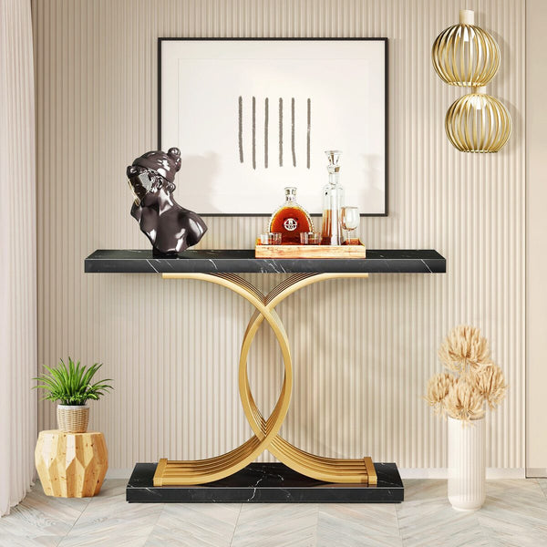 Console Coffee Table Hallway Side Sofa Narrow TV Unit Storage Rack Marble Black