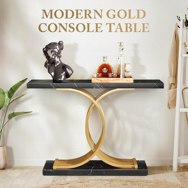 Console Coffee Table Hallway Side Sofa Narrow TV Unit Storage Rack Marble Black