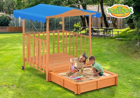 Kids Playhouse Sand Pit Wooden Box Canopy Play Ground Station Outdoor Toys