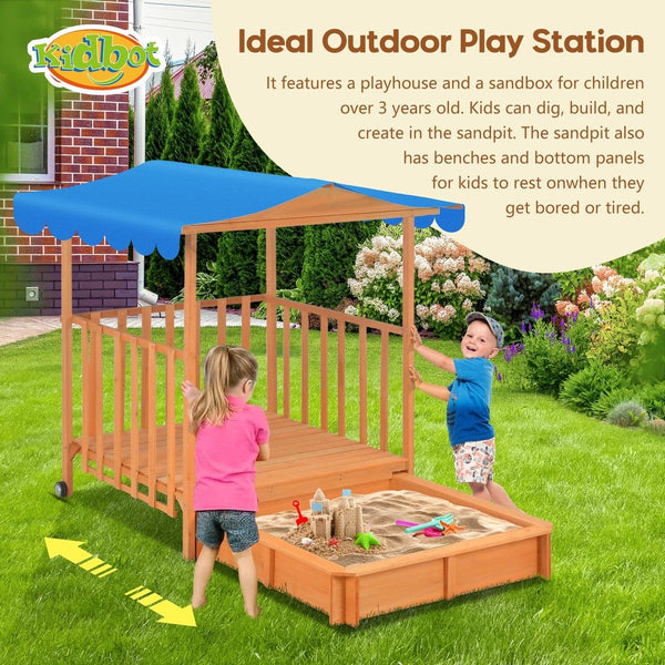 Kids Playhouse Sand Pit Wooden Box Canopy Play Ground Station Outdoor Toys