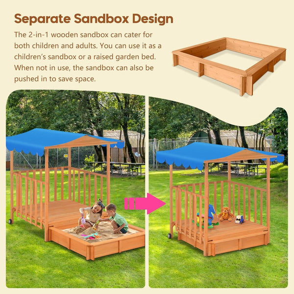 Kids Playhouse Sand Pit Wooden Box Canopy Play Ground Station Outdoor Toys