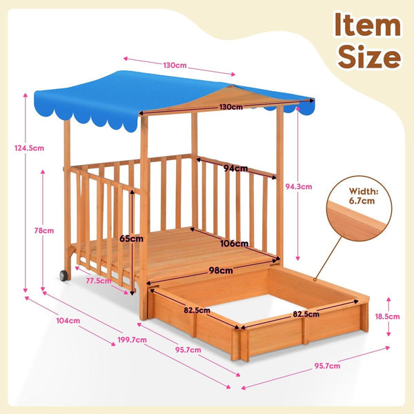 Kids Playhouse Sand Pit Wooden Box Canopy Play Ground Station Outdoor Toys