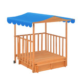 Kids Playhouse Sand Pit Wooden Box Canopy Play Ground Station Outdoor Toys
