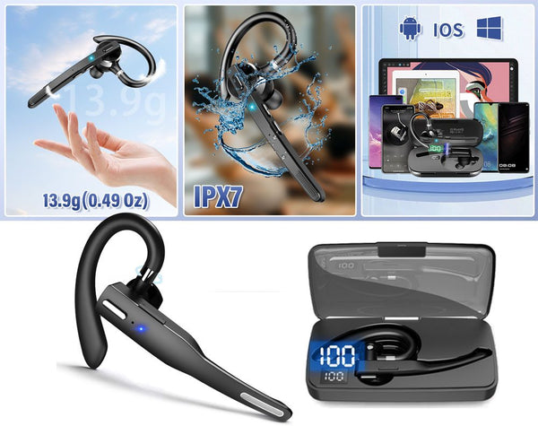 Bluetooth Headset Dual Mic Noise Cancelling Earpiece Hands