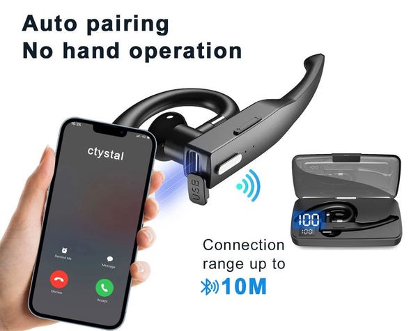 Bluetooth Headset Dual Mic Noise Cancelling Earpiece Hands