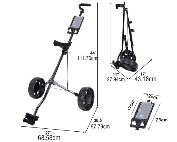 Foldable Golf Trundler Cart Push Pull Trolley with Wheels Portable Caddy
