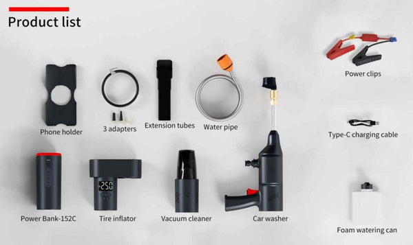 Car Jump Starter Power Bank Tire Inflator Pump Vacuum Cleaner Car Washer