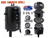 3 In 1 Barrel Charcoal Smoker BBQ Grill with Chimney - 3 Tier BBQ Smoker