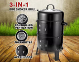 3 In 1 Barrel Charcoal Smoker BBQ Grill with Chimney - 3 Tier BBQ Smoker