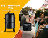 3 In 1 Barrel Charcoal Smoker BBQ Grill with Chimney - 3 Tier BBQ Smoker