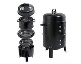 3 In 1 Barrel Charcoal Smoker BBQ Grill with Chimney - 3 Tier BBQ Smoker