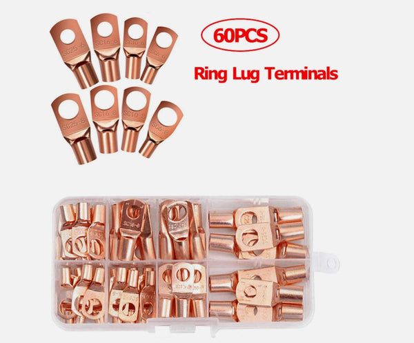 60 x Copper Ring Lug Terminal Battery Wire Bare Cable Crimp Connector SC