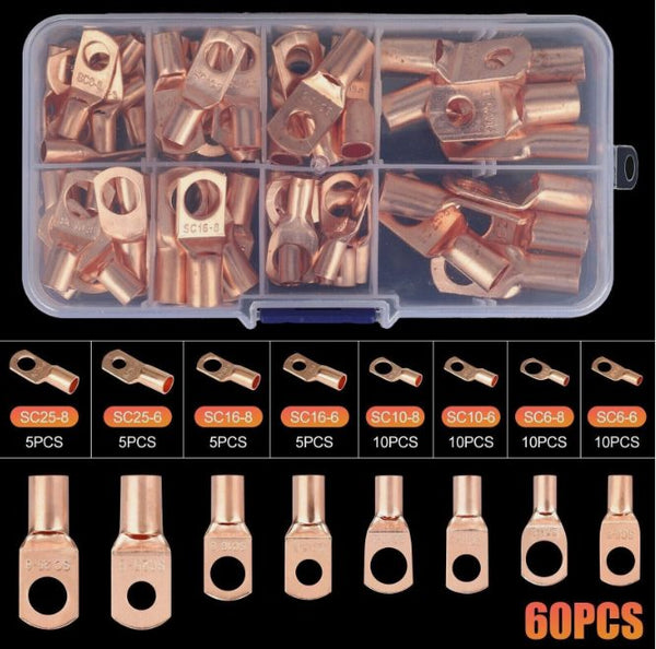60 x Copper Ring Lug Terminal Battery Wire Bare Cable Crimp Connector SC