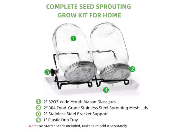 2-Pack Mason Jar Growing Sprouting Kit with Stainless Steel Mesh Lids and Stands