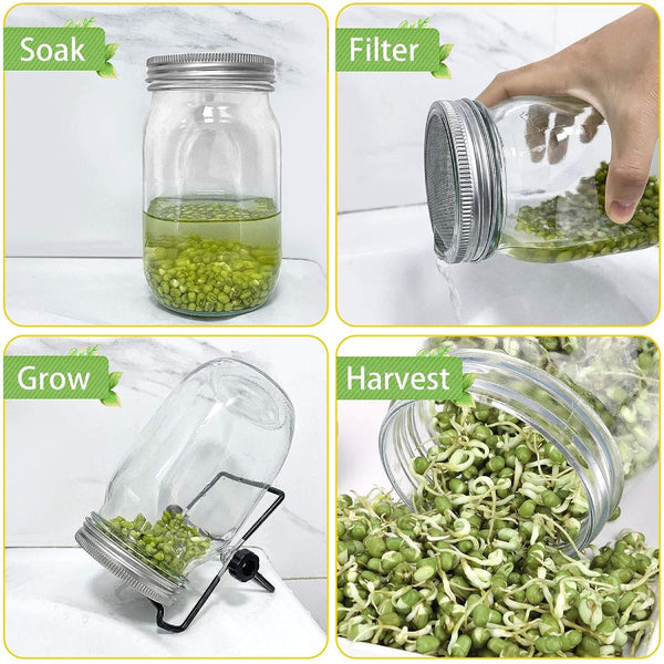 2-Pack Mason Jar Growing Sprouting Kit with Stainless Steel Mesh Lids and Stands